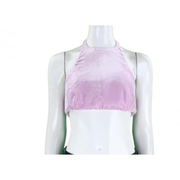 Valentino Velvet Halter Crop Top In Water Lilac - Picture 2 of 8